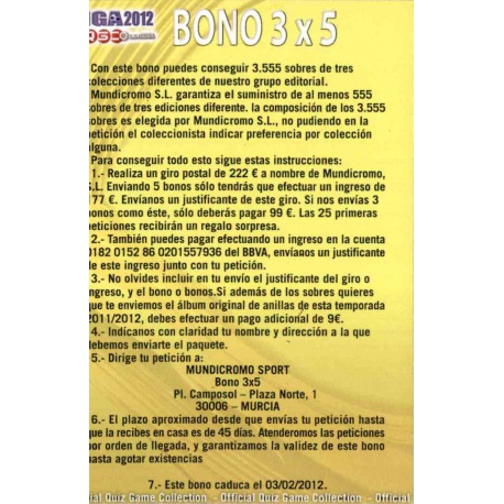 Comodín Bono 3 * 5 Las Fichas de la Liga 2012 Official Quiz Game Collection