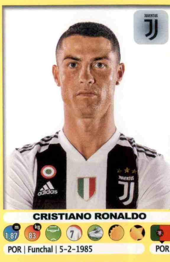 Sticker of Cristiano Ronaldo from Juventus Panini Calciatori 2018 2019