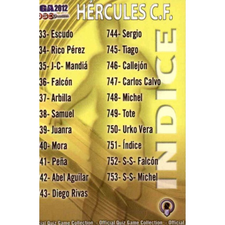 Índice Hércules 751 Las Fichas de la Liga 2012 Platinum Official Quiz Game Collection