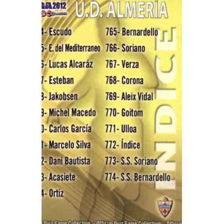 Índice Almeria 772 Las Fichas de la Liga 2012 Platinum Official Quiz Game Collection