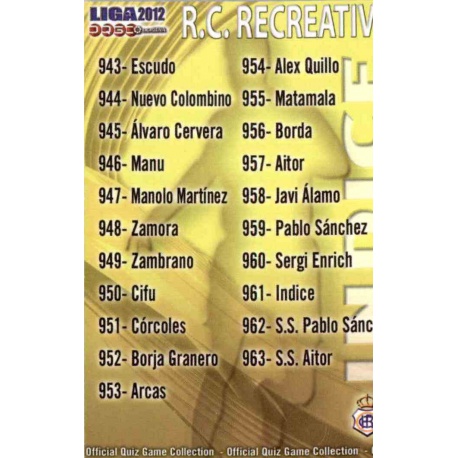 Índice Recreativo 961 Las Fichas de la Liga 2012 Platinum Official Quiz Game Collection