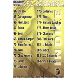 Índice Cartagena 982 Las Fichas de la Liga 2012 Platinum Official Quiz Game Collection