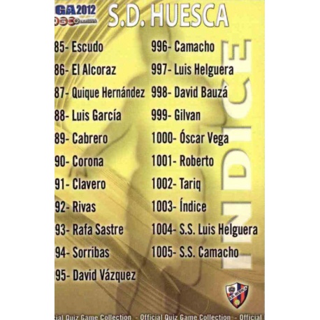 Índice Huesca 1003 Las Fichas de la Liga 2012 Platinum Official Quiz Game Collection