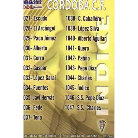 Índice Córdoba 1045 Las Fichas de la Liga 2012 Platinum Official Quiz Game Collection
