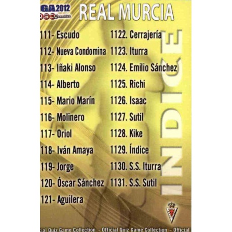 Índice Real Murcia 1129 Las Fichas de la Liga 2012 Platinum Official Quiz Game Collection