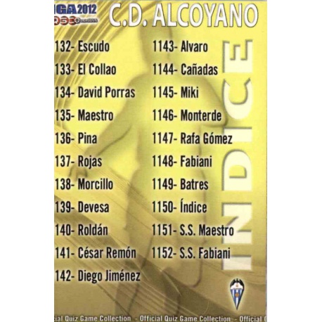 Índice Alcoyano 1150 Las Fichas de la Liga 2012 Platinum Official Quiz Game Collection