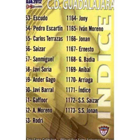 Índice Guadalajara 1171 Las Fichas de la Liga 2012 Platinum Official Quiz Game Collection
