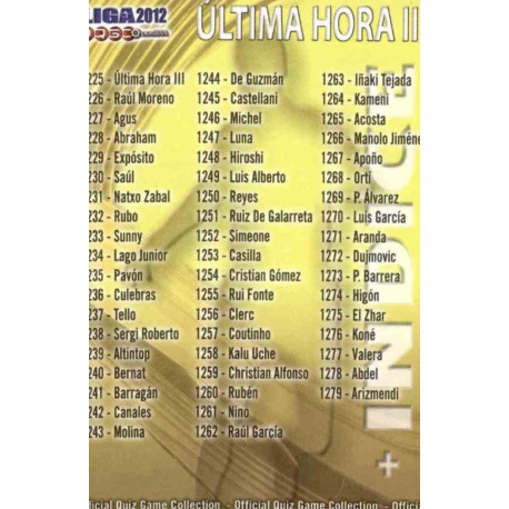 Índice UH III 1225 Las Fichas de la Liga 2012 Platinum Official Quiz Game Collection