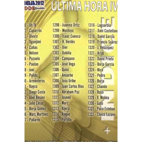 Índice UH IV 1280 Las Fichas de la Liga 2012 Platinum Official Quiz Game Collection