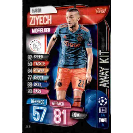 Hakim Zyech Ajax Away Kit AK16 Match Attax Extra 2019-20