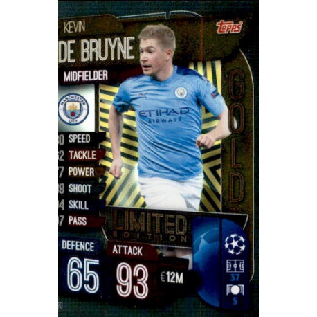 Kevin De Bruyne Manchester City Gold Limited Edition LE3G Match Attax Extra 2019-20