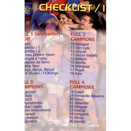 Checklist 1 Megacracks Barça Campió 2004-05