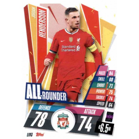 Jordan Henderson All Rounder Liverpool LIV3 Match Attax Champions International 2020-21