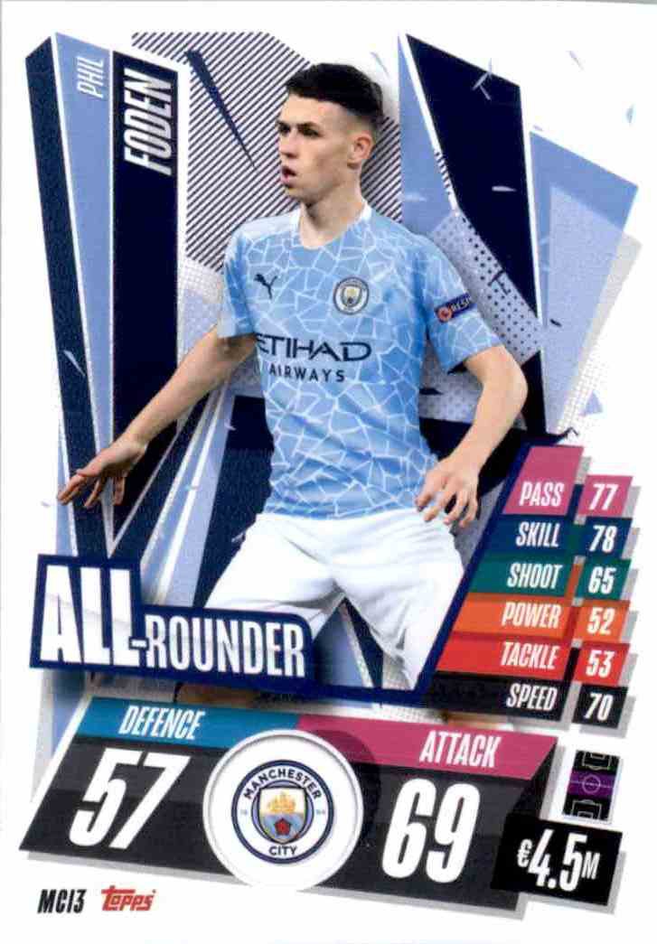 TOPPS CHAMPIONS LEAGUE 2020-21 2021 RISING STAR FIGURINA N.RS5 PHIL FODEN 