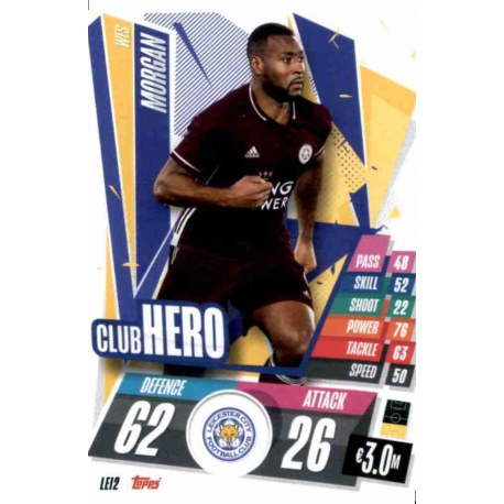 Wes Morgan Club Hero Leicester City LEI2 Match Attax Champions International 2020-21