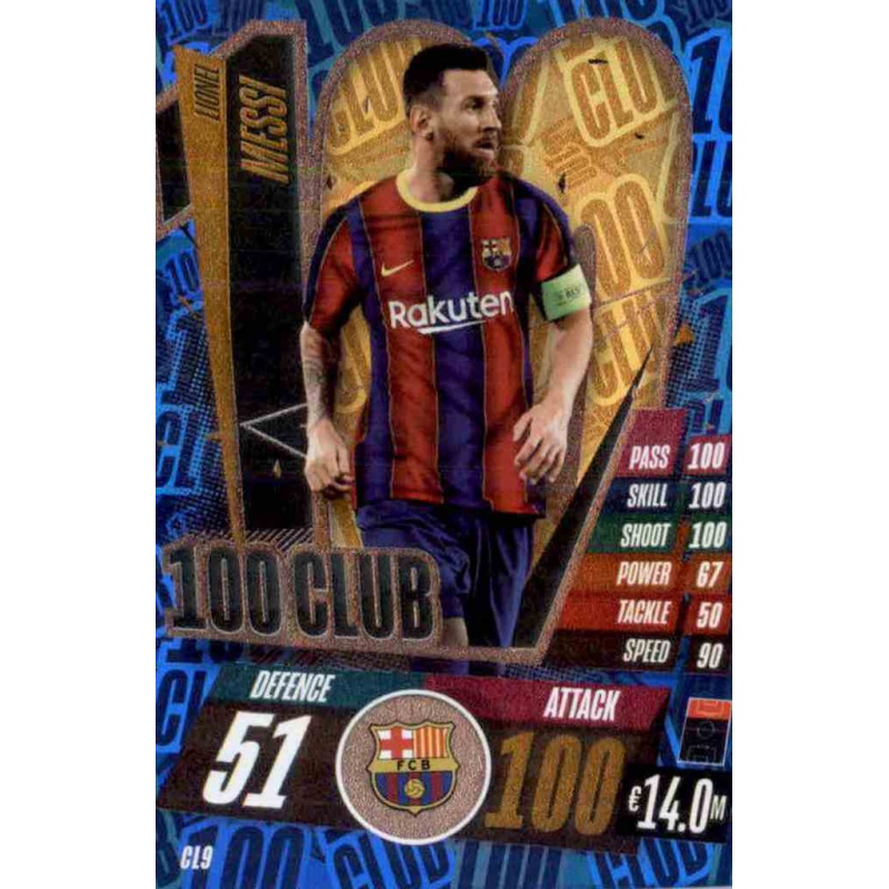 TOPPS MATCH ATTAX 2020/21 TRADING CARD LIONEL MESSI 100 CLUB  # CL9 MINT RARE 