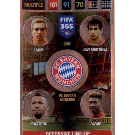 Philipp Lahm - Javi Martinez - Jerome Boateng - Alaba Defensive Line-Up Bayern Munchen 398 FIFA 365 Adrenalyn XL 2017