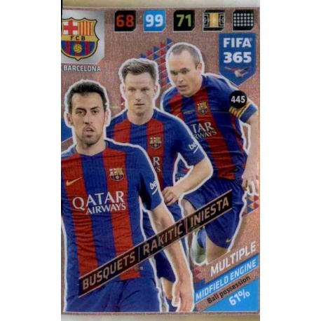 Busquets - Rakitić - Iniesta Midfield Engine Barcelona 445 FIFA 365 Adrenalyn XL 2018