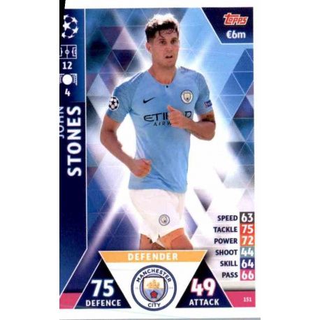 John Stones Manchester City 151 Match Attax Champions 2018-19