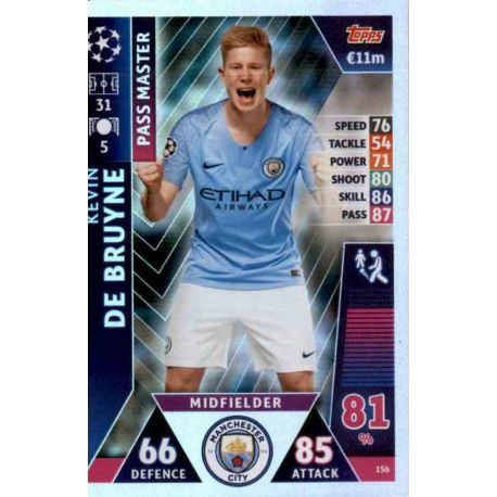 Kevin of Bruyne - Pass Master Manchester City 156 Match Attax Champions 2018-19
