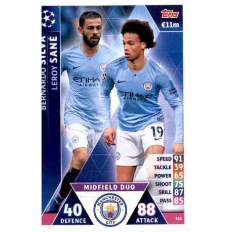 Bernardo Silva - Leroy Sané - Midfield Duo Manchester City 162 Match Attax Champions 2018-19