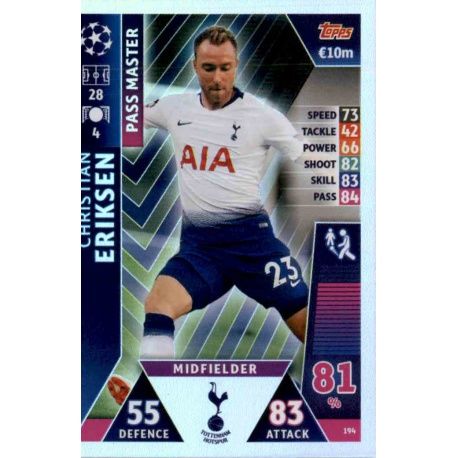 Christian Eriksen - Pass Master Tottenham Hotspur 194 Match Attax Champions 2018-19