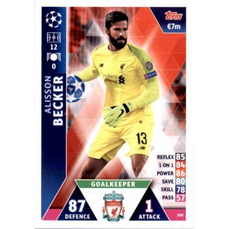 Alisson Becker Liverpool 200 Match Attax Champions 2018-19