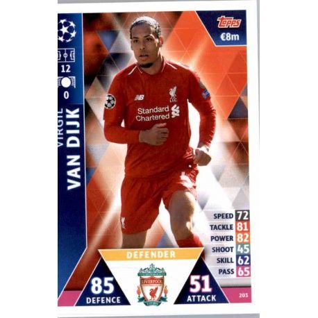 Virgil van Dijk Liverpool 203 Match Attax Champions 2018-19