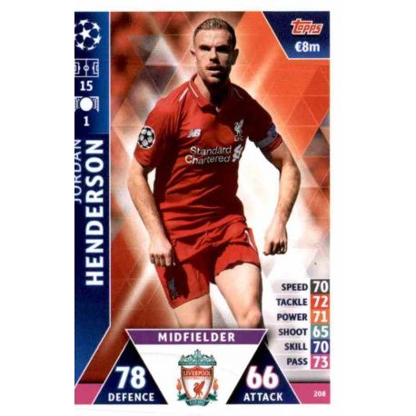 Jordan Henderson Liverpool 208 Match Attax Champions 2018-19