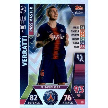 Marco Verratti - Pass Master PSG 281 Match Attax Champions 2018-19