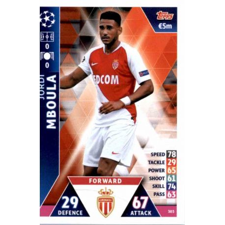 Jordi Mboula AS Monaco 303 Match Attax Champions 2018-19