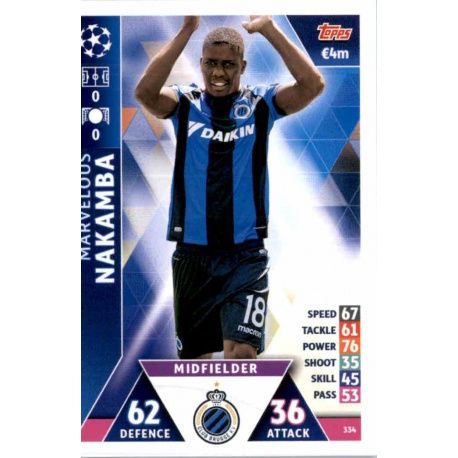 Marvelous Nakamba Club Brugge 334 Match Attax Champions 2018-19