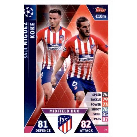 Saúl Ñíguez - Koke - Midfield Duo Atlético Madrid 36 Match Attax Champions 2018-19
