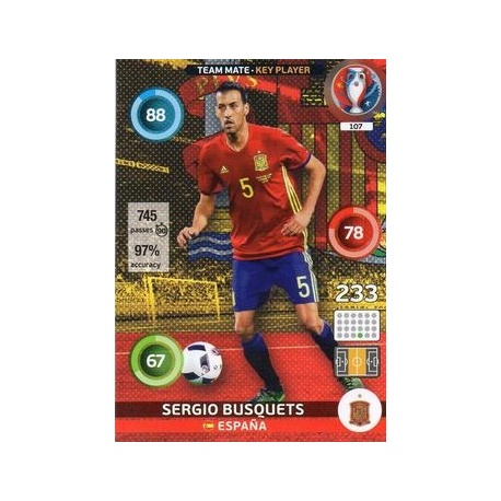 Trading Cards Sergio Busquets Key Player Panini Adrenalyn XL Uefa Euro 2016
