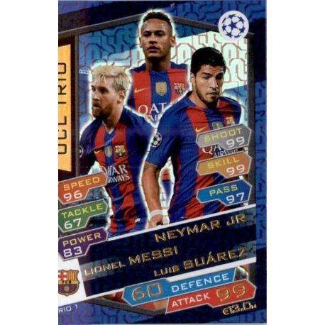 UCL Trio Neymar , Messi , Suarez Match Attax Champions 2016-17